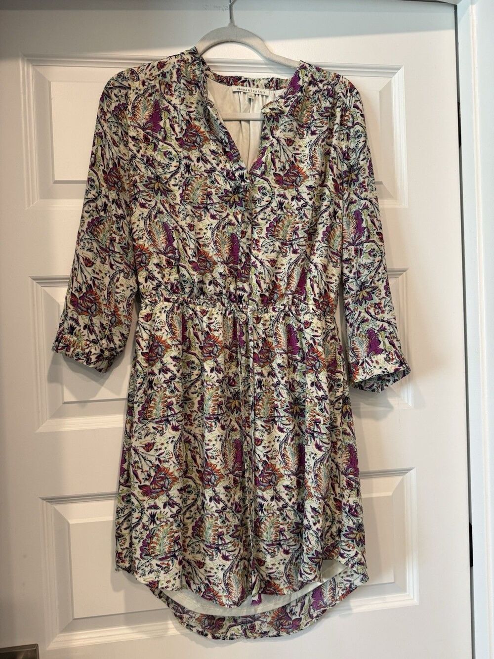 Purple Daniel Rainn Cream Floral Print Shirt Dress Med sz M